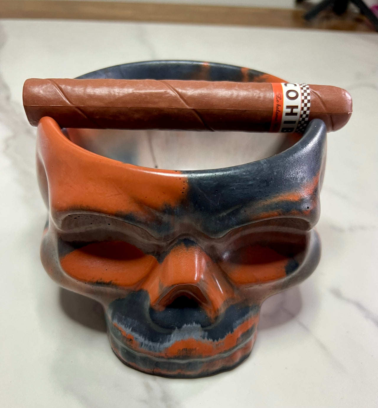 Terracotta and Grey Concrete Skull Cigar Ashtray Bowl - one of a kind