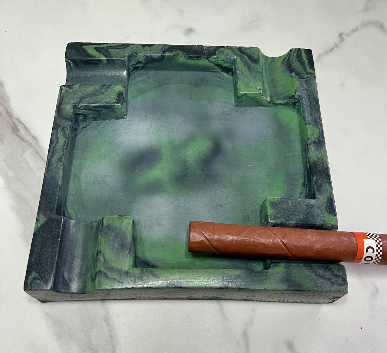 Large Concrete Green, Black and Gray Cigar Ashtray - one of a kind