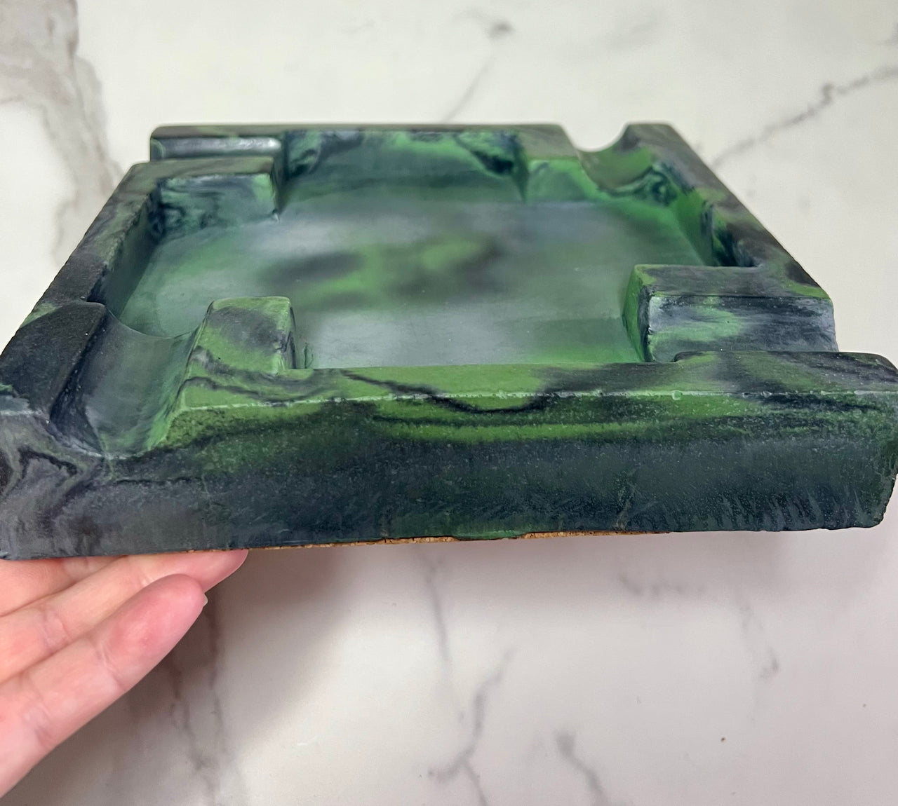 Large Concrete Green, Black and Gray Cigar Ashtray - one of a kind