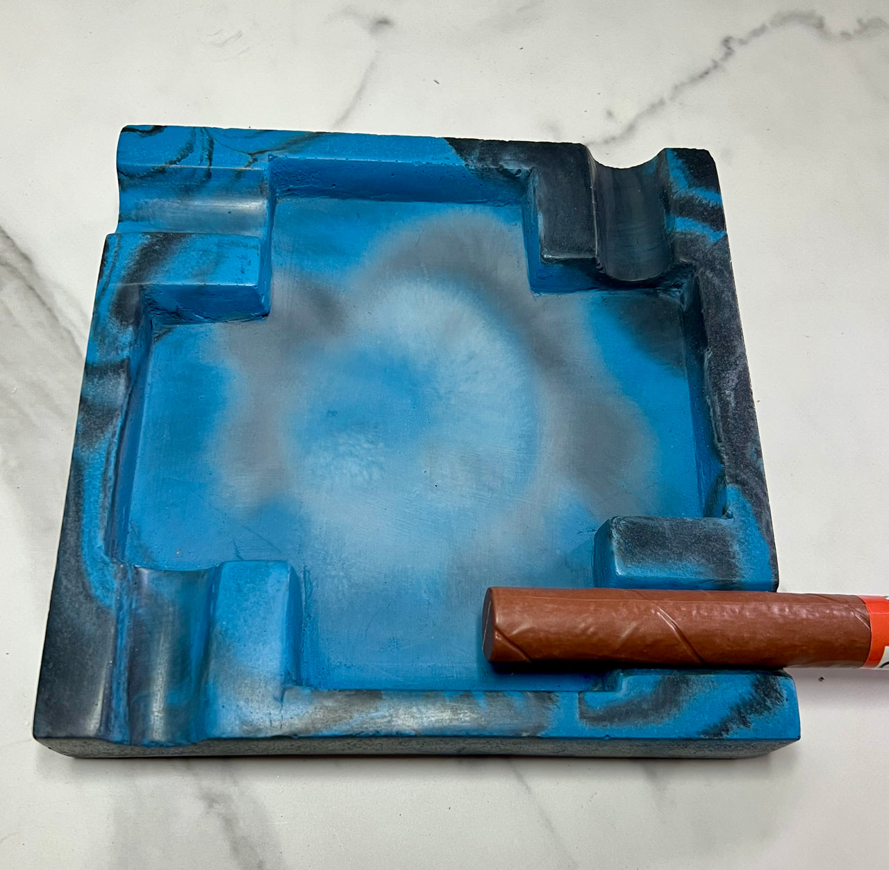 Large Concrete Blue & Black Cigar Ashtray - one of a kind