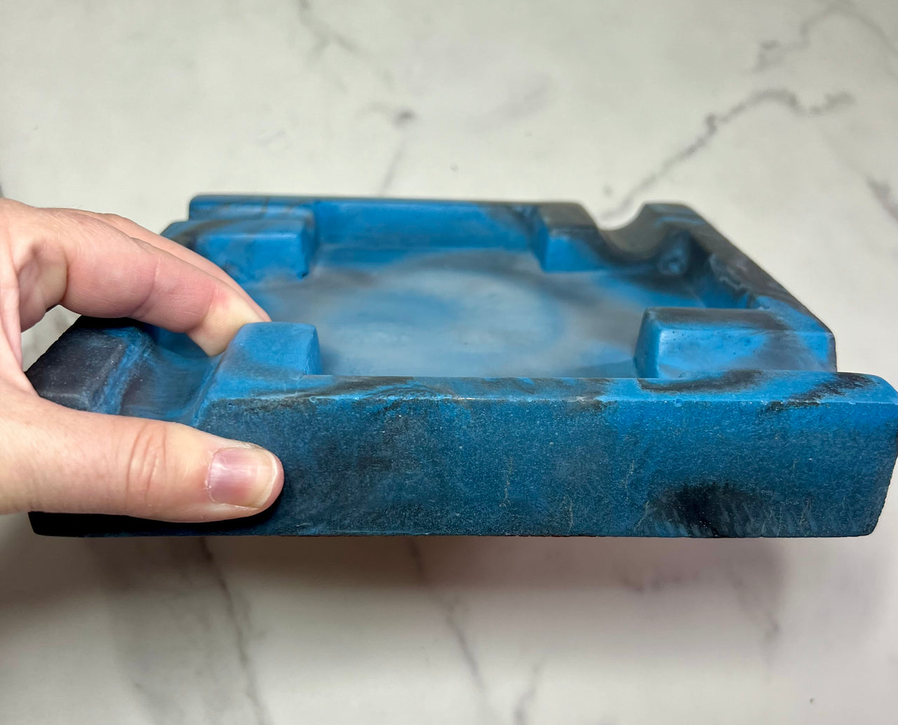 Large Concrete Blue & Black Cigar Ashtray - one of a kind