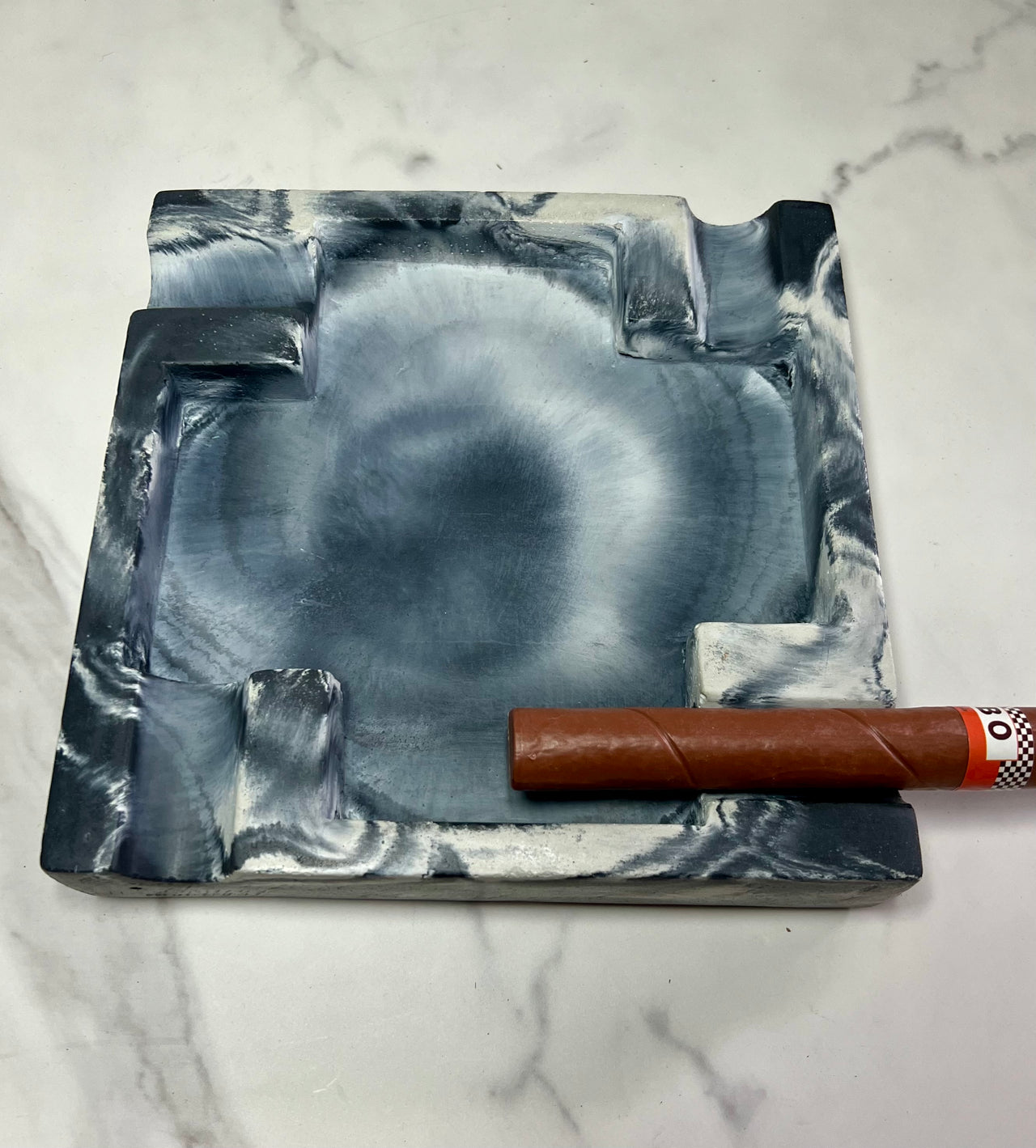 Large Concrete Black & White Marbled Cigar Ashtray - one of a kind