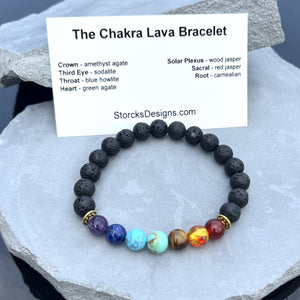 Seven Chakras Lava Rock Beaded Bracelet