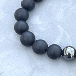 Matte Onyx 10mm Stone Beaded Bracelet with Hematite Accent Bead