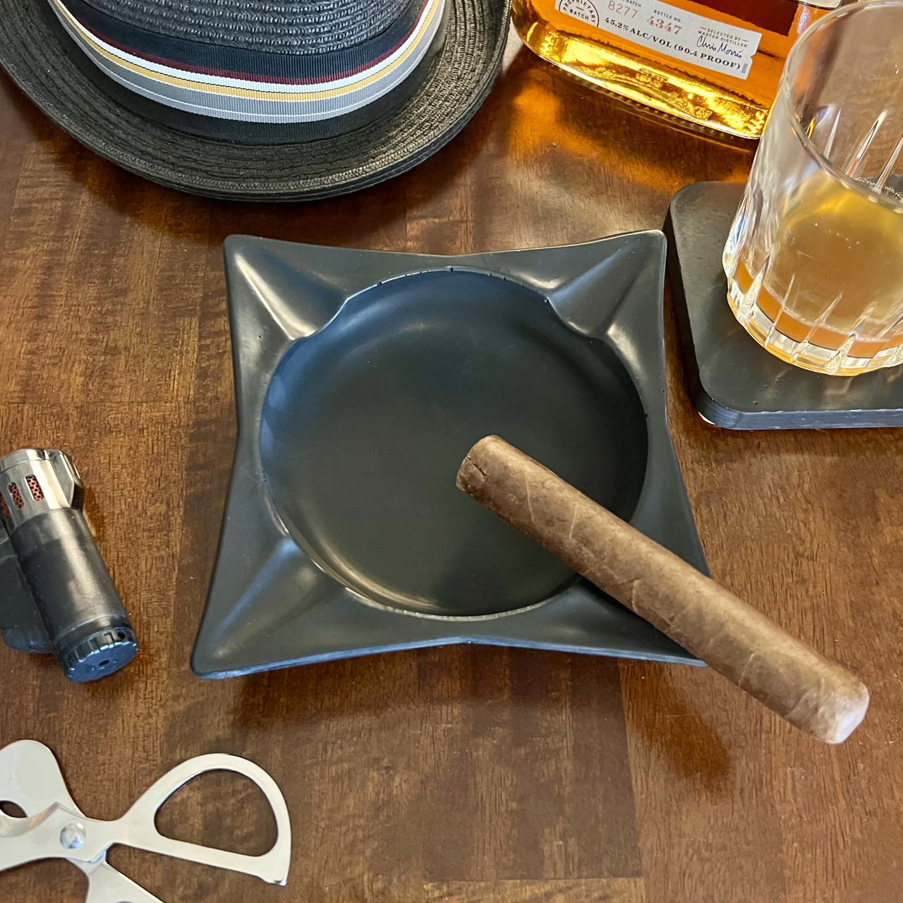 Solid Black Classic Square Concrete Cigar Ashtray