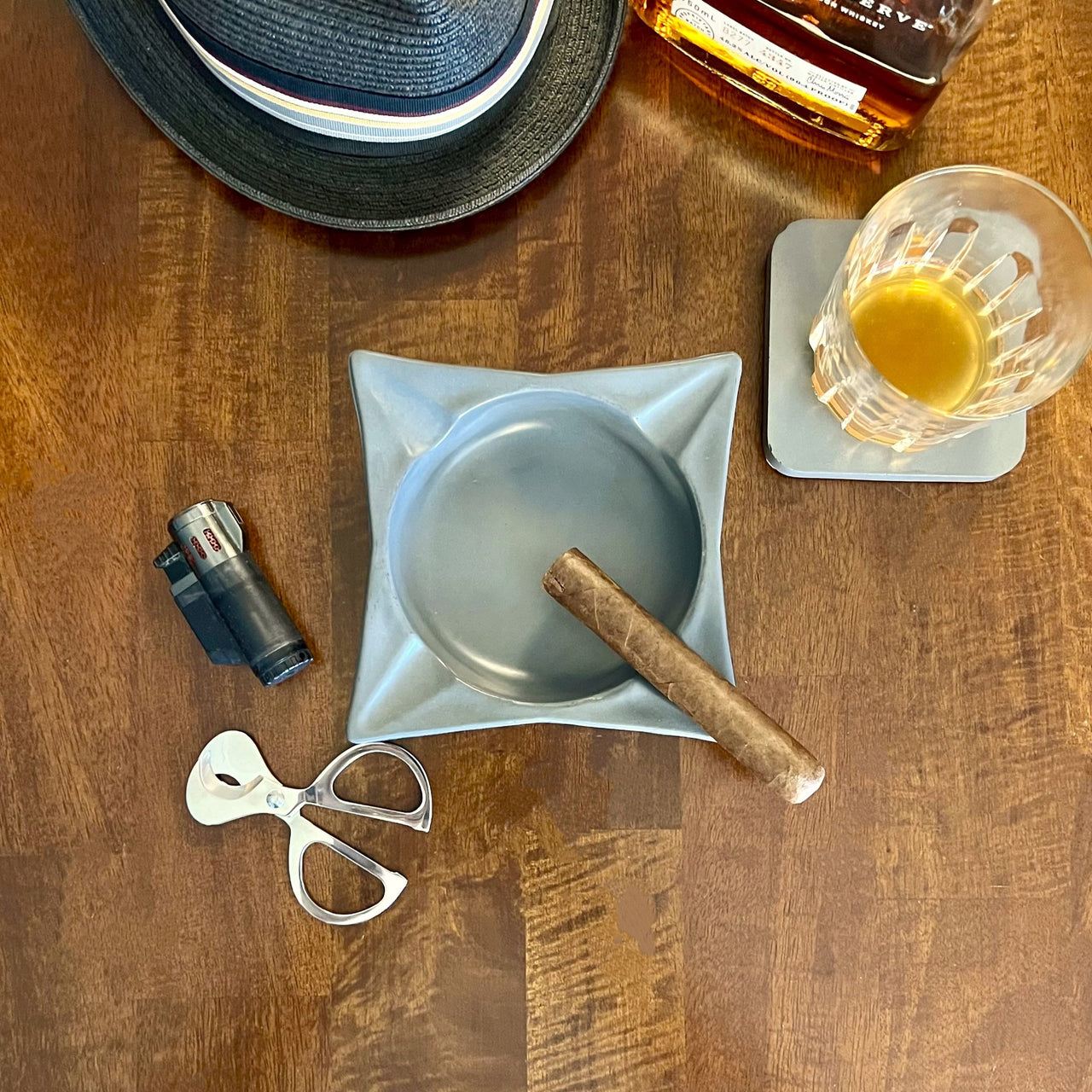 Gray Classic Square Concrete Cigar Ashtray