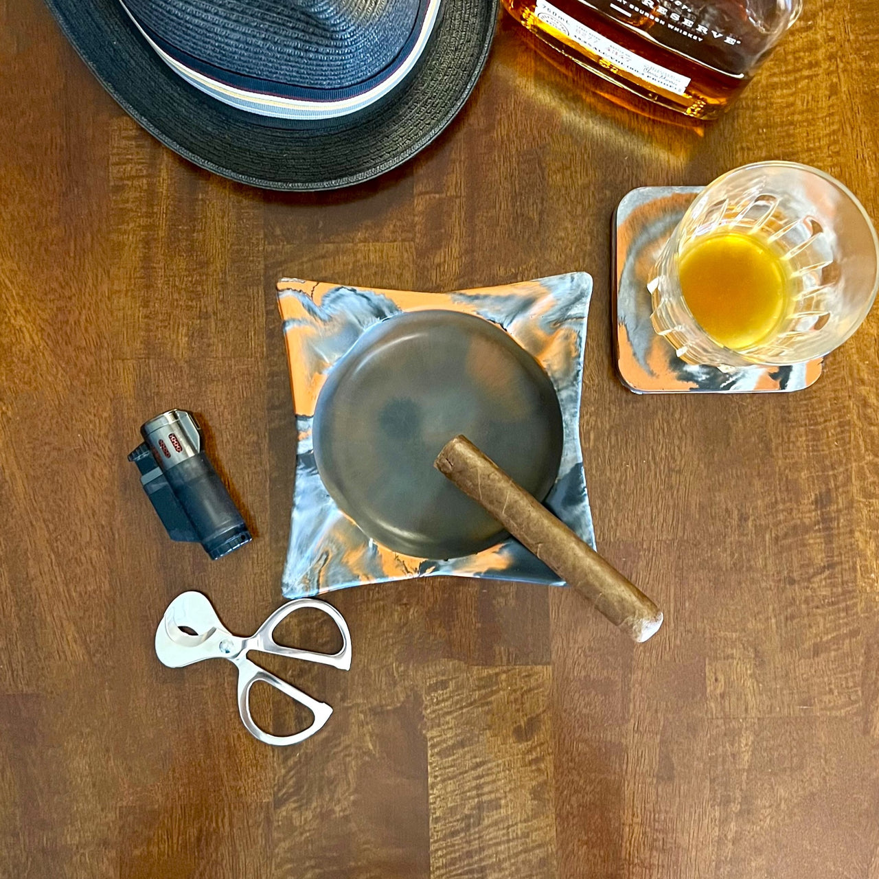 Terracotta Marbled Classic Square Concrete Cigar Ashtray