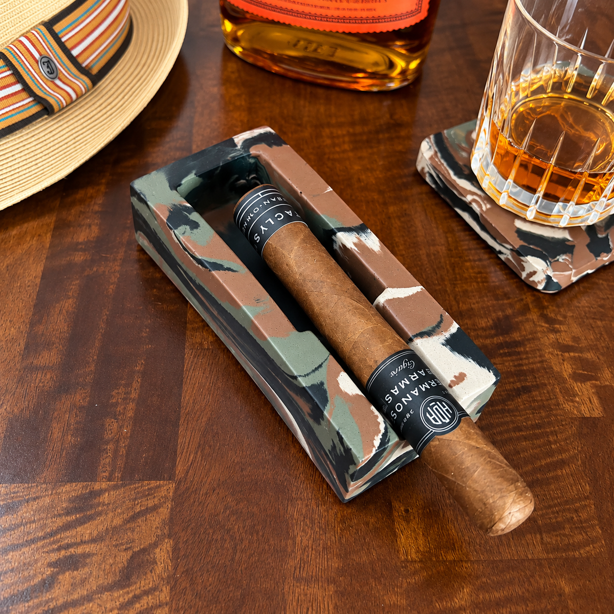 Camouflage Marbled Concrete Single Cigar Ashtray