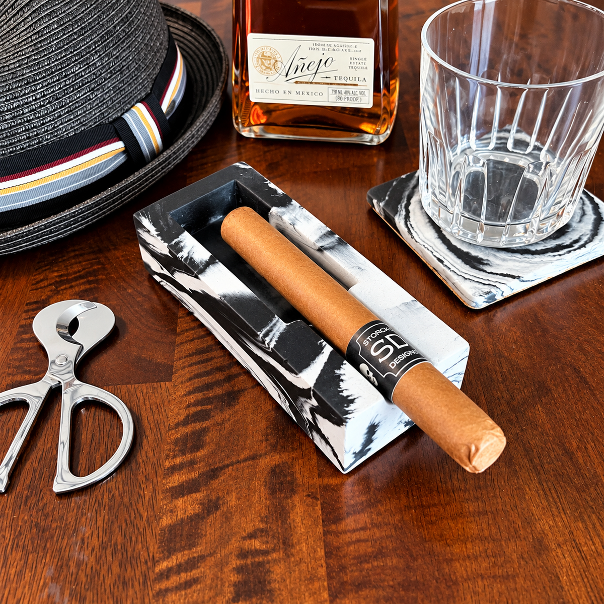 Black and White Concrete Single Cigar Ashtray