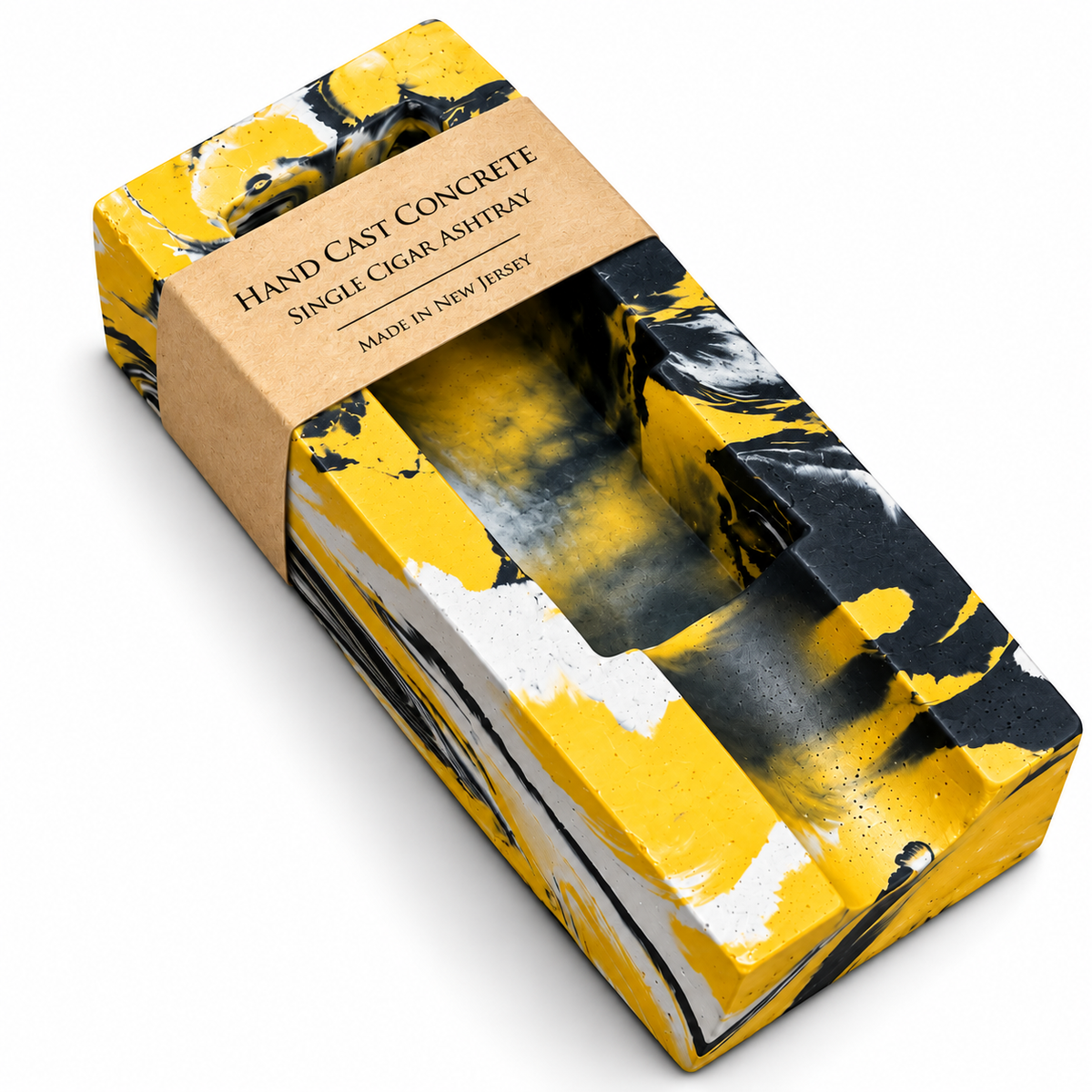 Yellow Marbled Concrete Single Cigar Ashtray