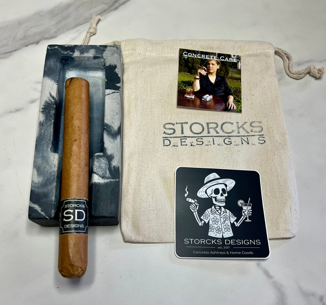 #38 Single Concrete Cigar Ashtray in black & white