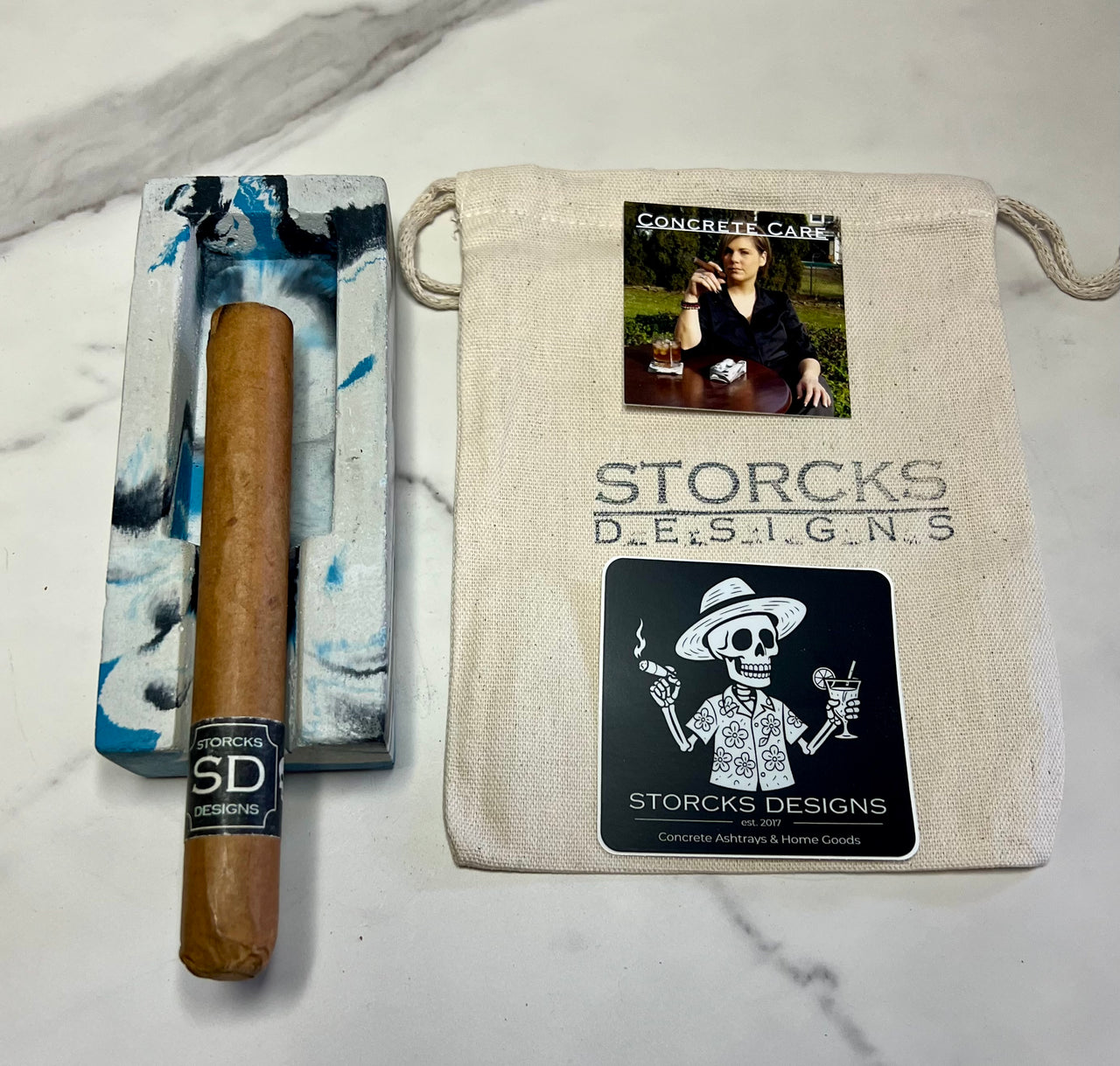 #39 Concrete Single Cigar Ashtray in blue marbled