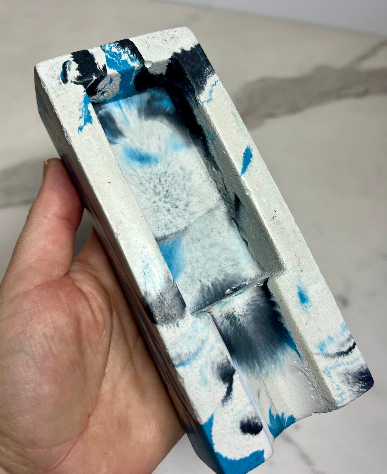 #39 Concrete Single Cigar Ashtray in blue marbled