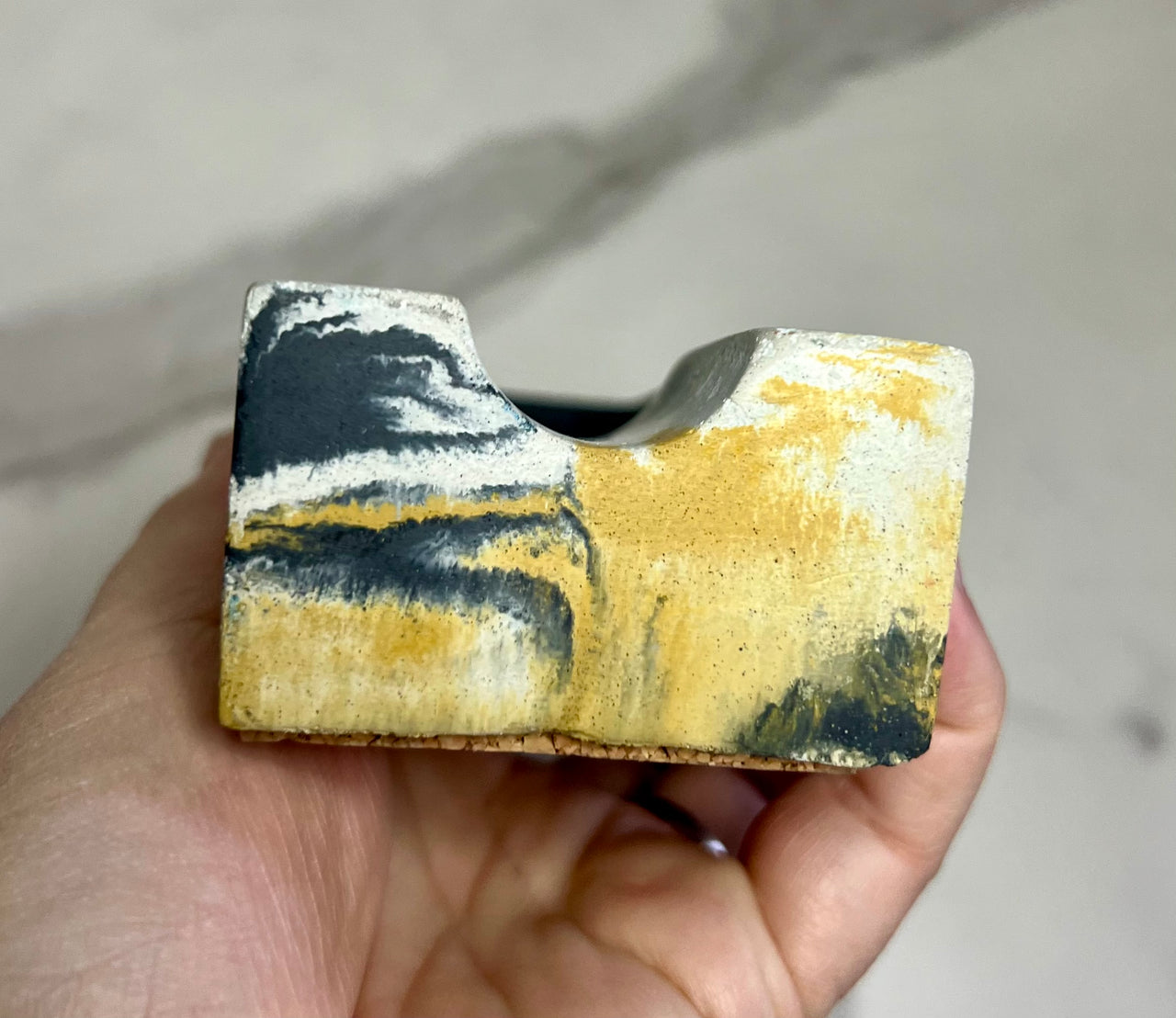 #44 Concrete Single Cigar Ashtray in yellow marbled