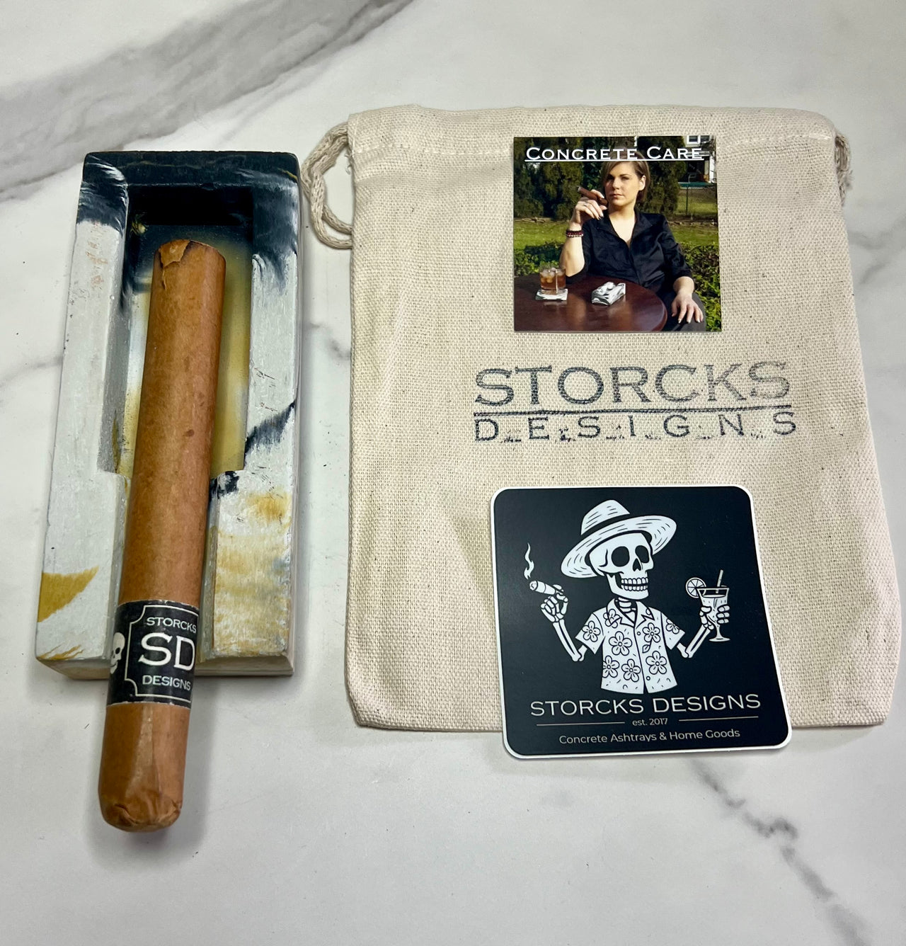 #51 Concrete Single Cigar Ashtray in yellow marbled