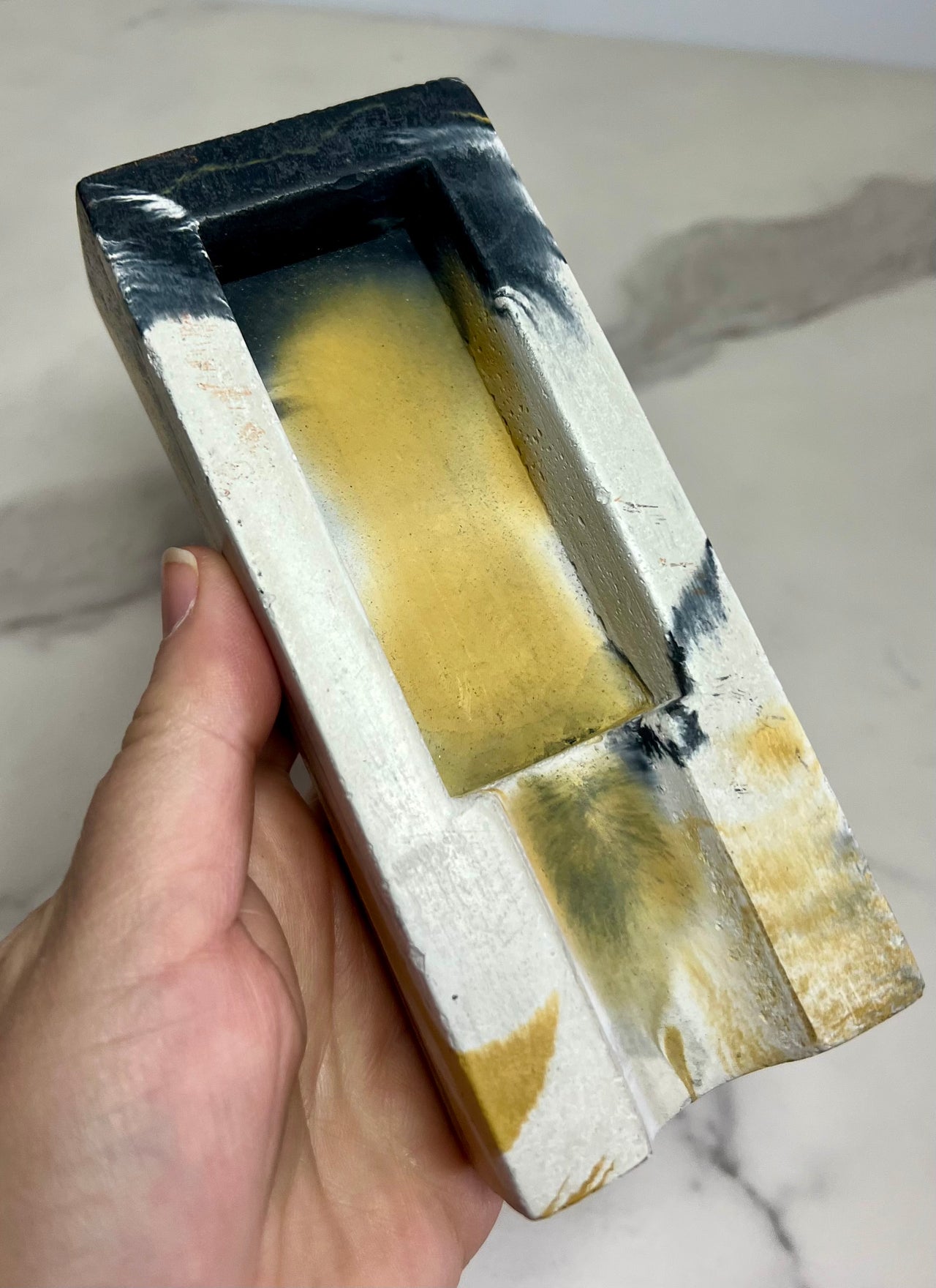 #51 Concrete Single Cigar Ashtray in yellow marbled