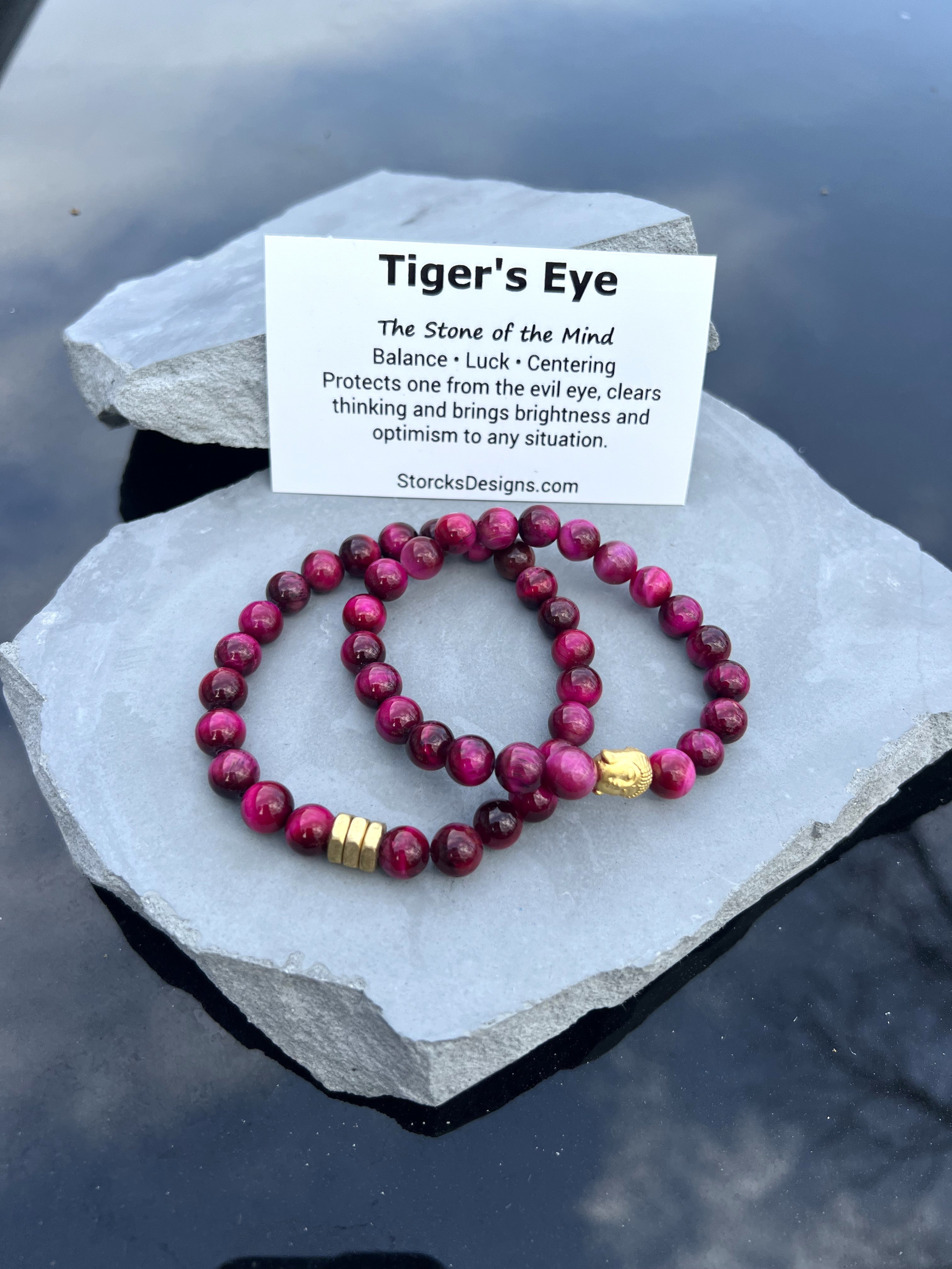 Magenta Pink Tiger's Eye Beaded Bracelet