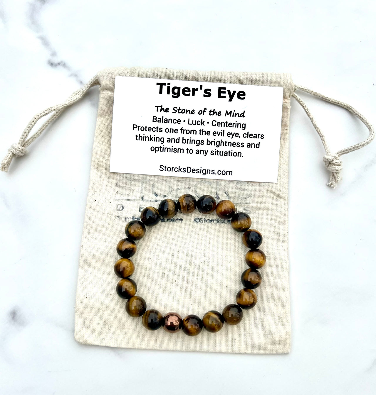 10mm Brown Tiger's Eye Beaded Bracelet with Copper Accent Bead