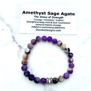 Amethyst Sage Agate 8mm Stone Beaded Bracelet