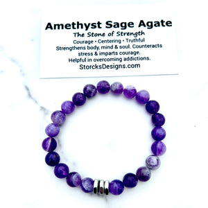 Amethyst Sage Agate 8mm Stone Beaded Bracelet