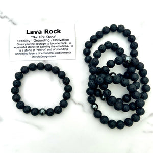 10mm Lava Rock Beaded Bracelet with Hematite Accent Bead