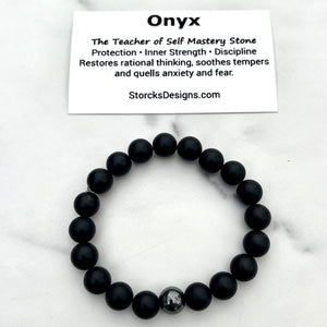 Matte Onyx 10mm Stone Beaded Bracelet with Hematite Accent Bead