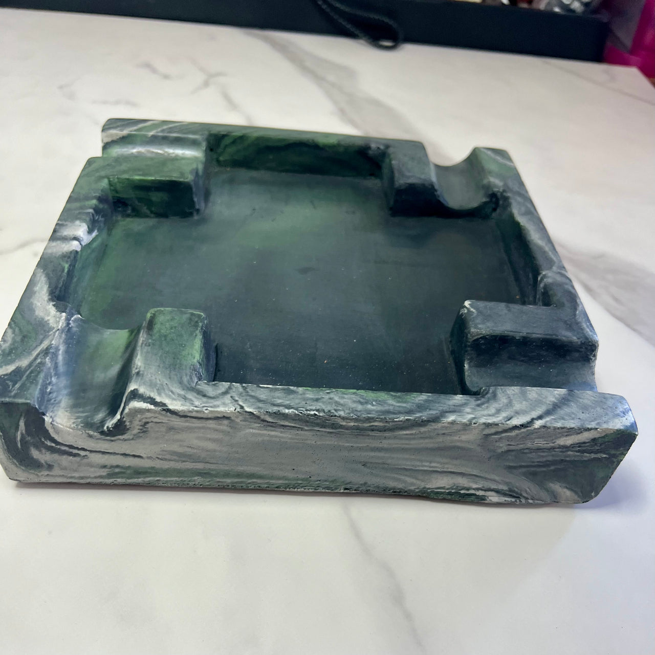 #3 Green Marbled Large Concrete Cigar Ashtray - one of a kind