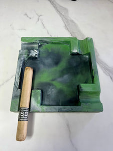 #2 Green Marbled Large Concrete Cigar Ashtray - one of a kind