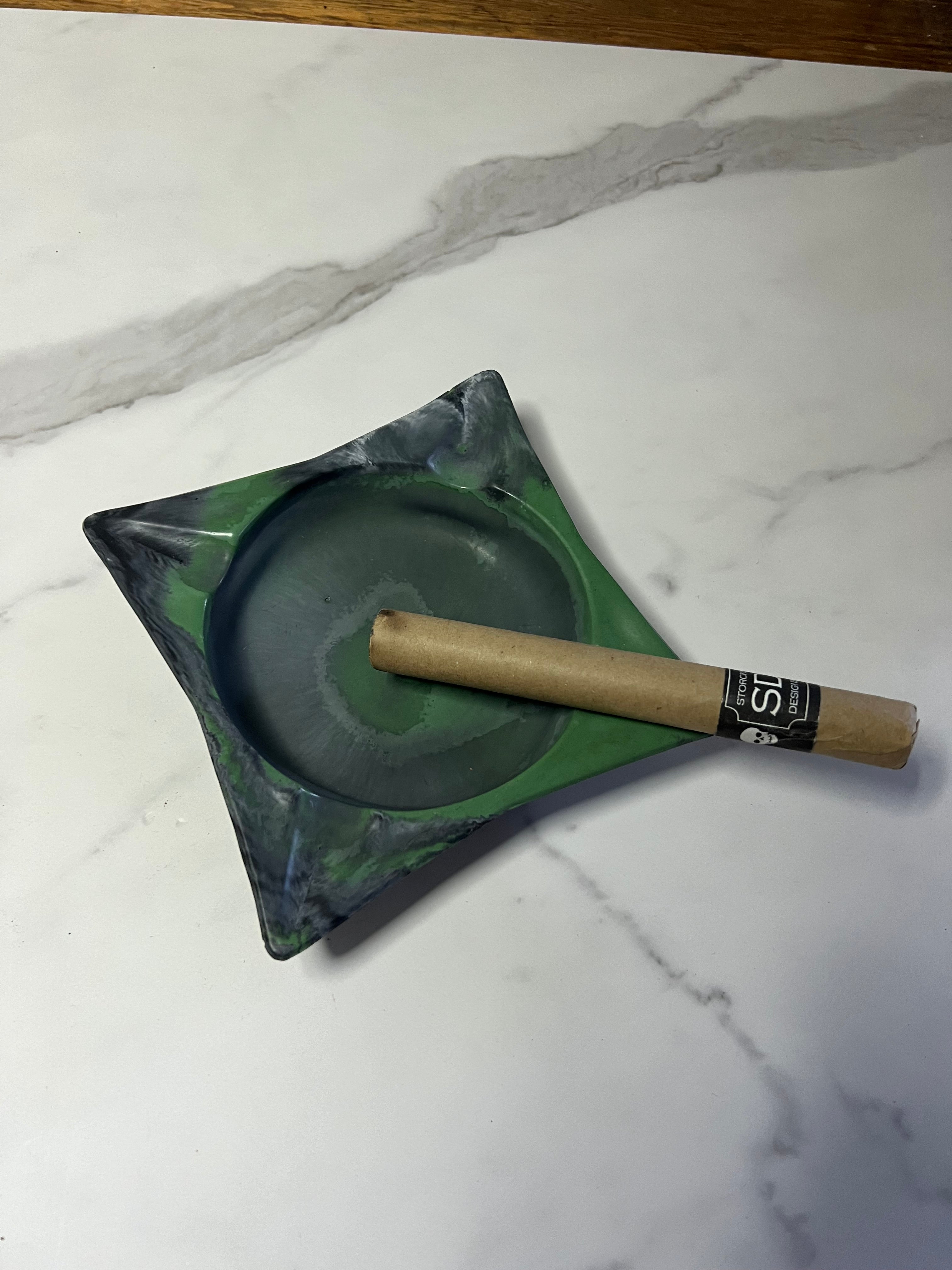 #1 Classic Green Marbled Concrete Cigar Ashtray - one of a kind