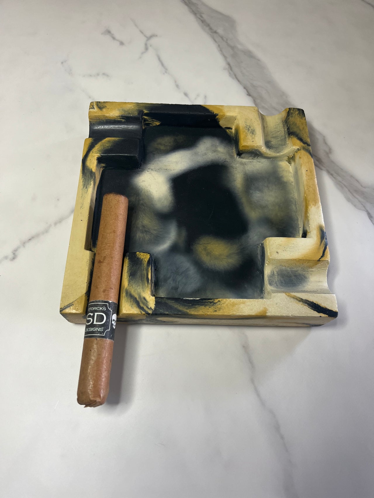 Concrete Large Cigar Ashtray in yellow marbled