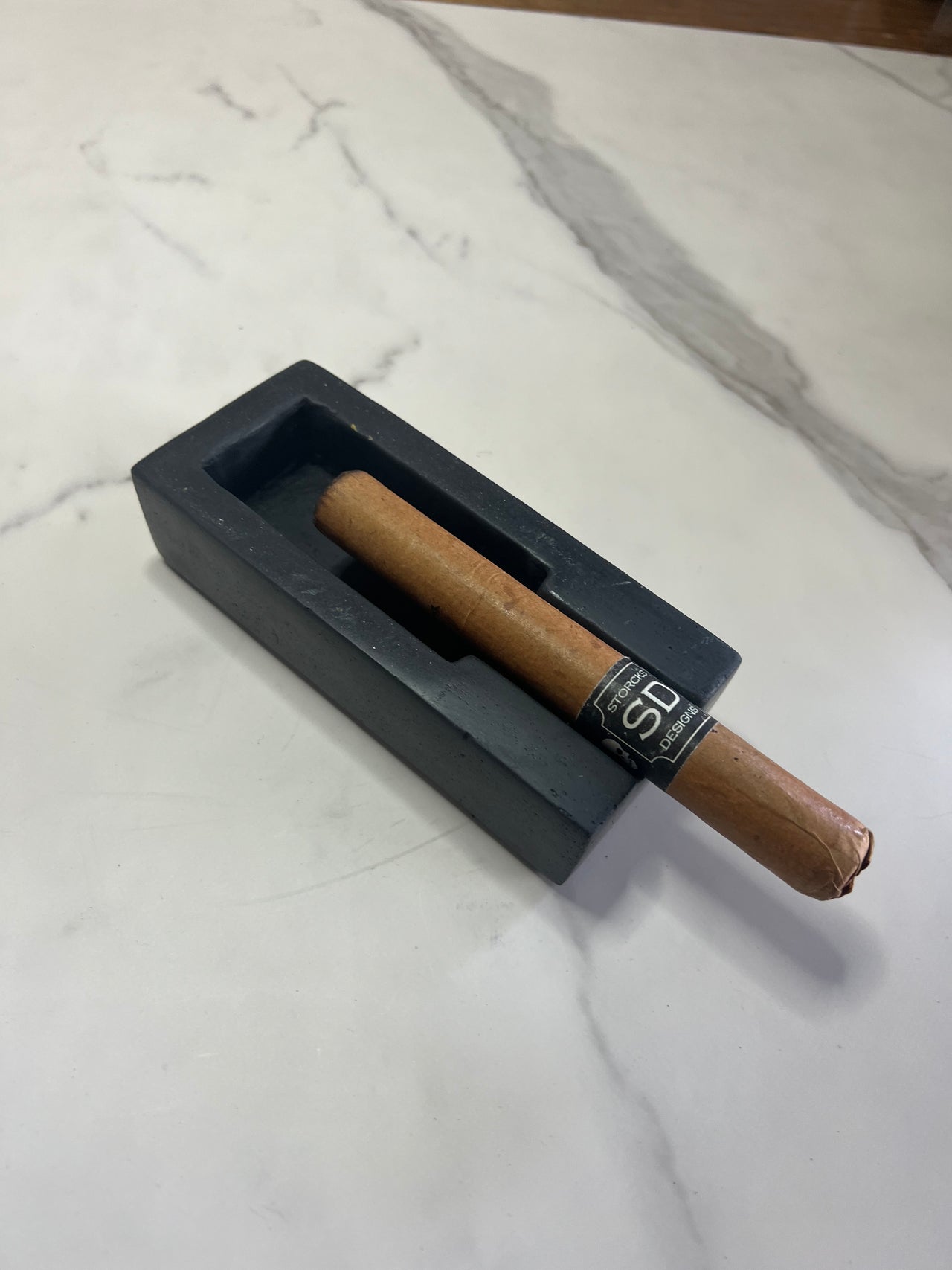 Concrete black single cigar ashtray