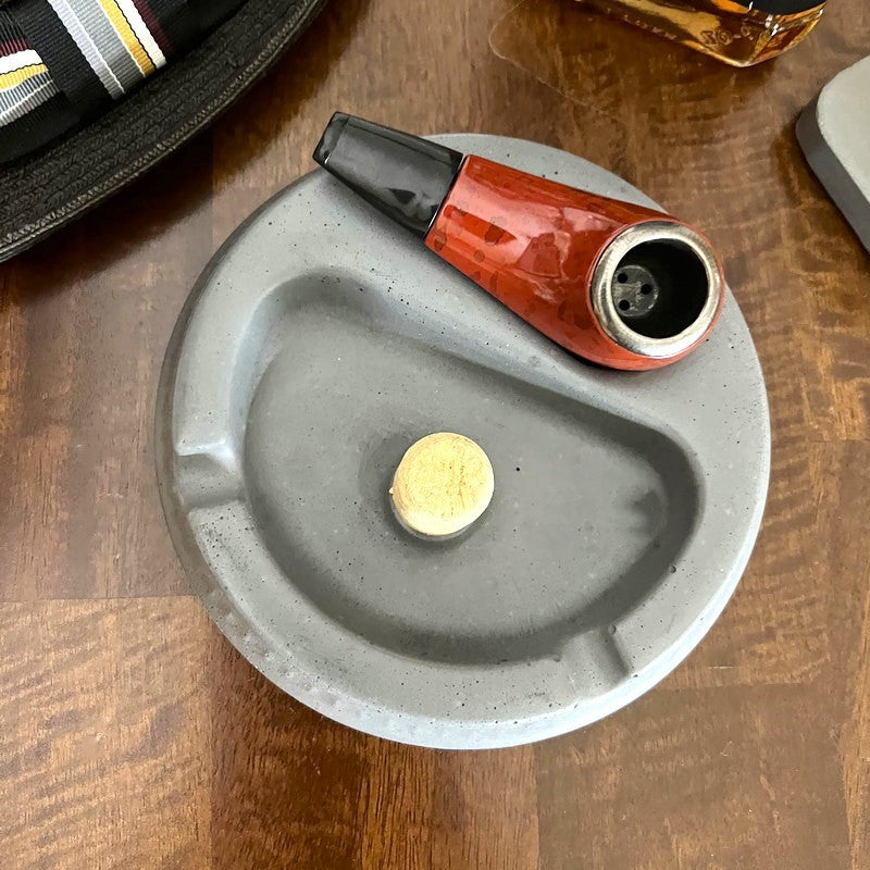 Gray Concrete Pipe Ashtray with Cork Knocker