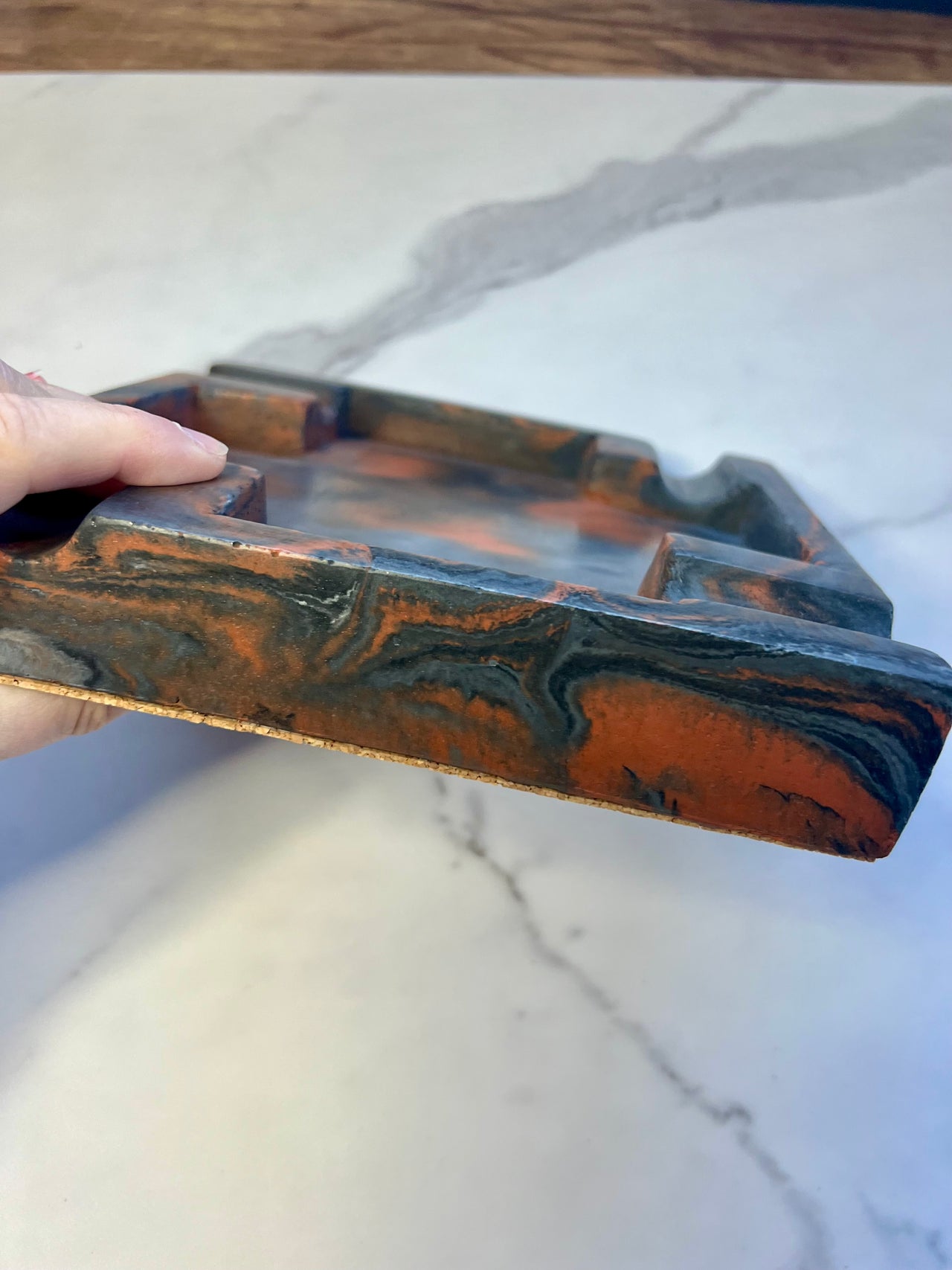 Orange Black Grey Marbled Large Concrete Cigar Ashtray