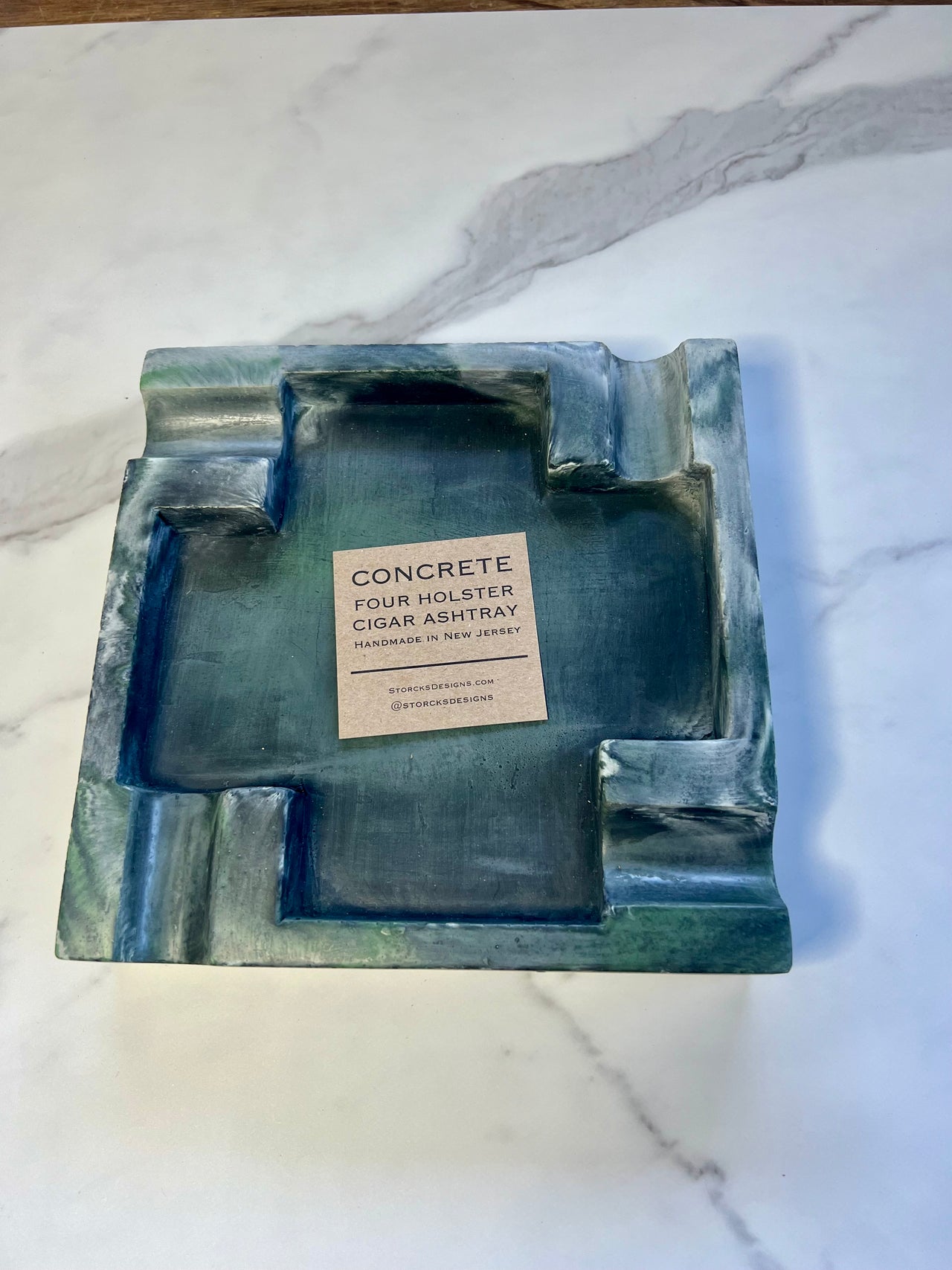 Green Black Light Grey Marbled Large Concrete Cigar Ashtray