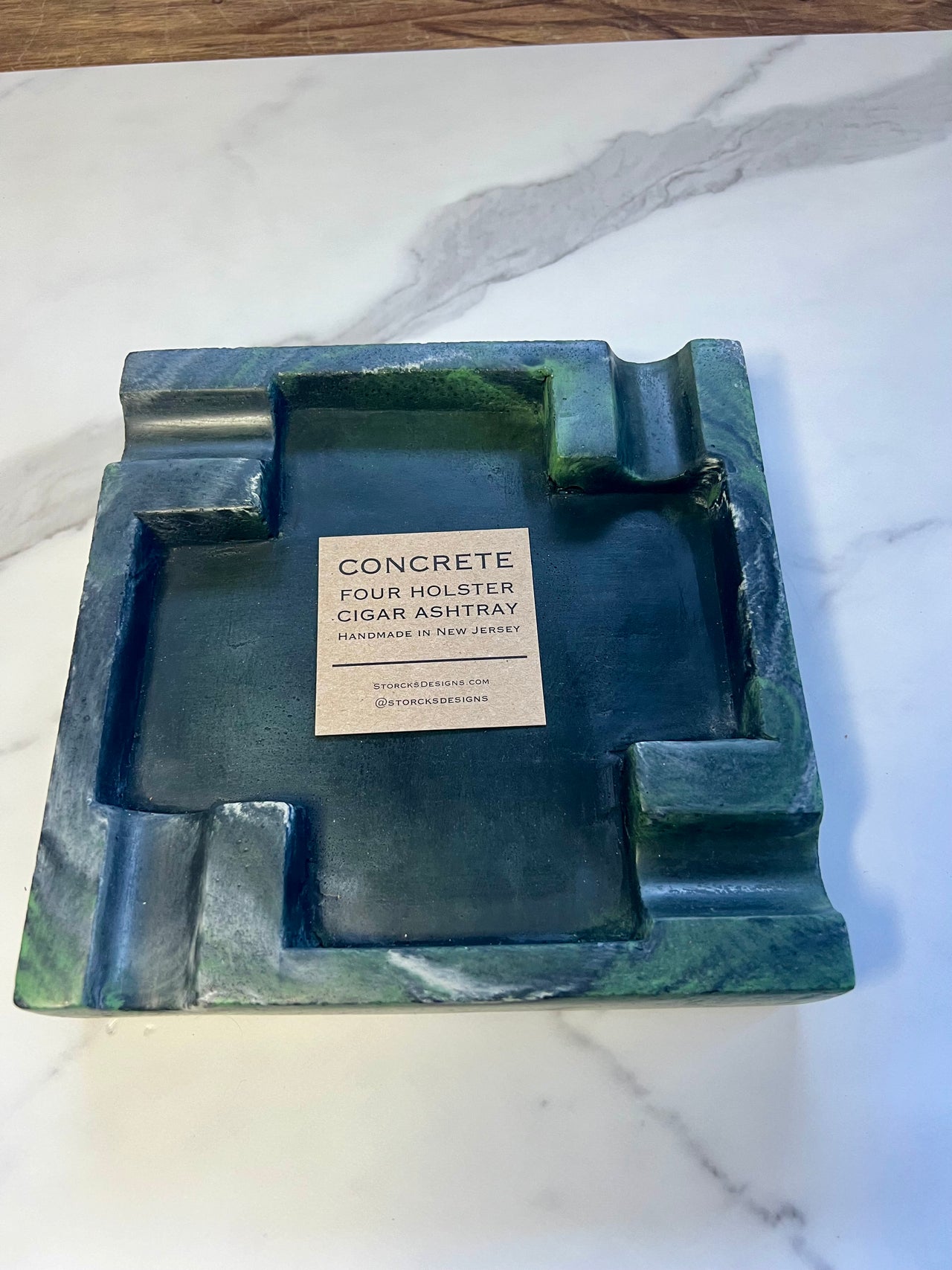 #1 Green Marbled Large Concrete Cigar Ashtray - one of a kind