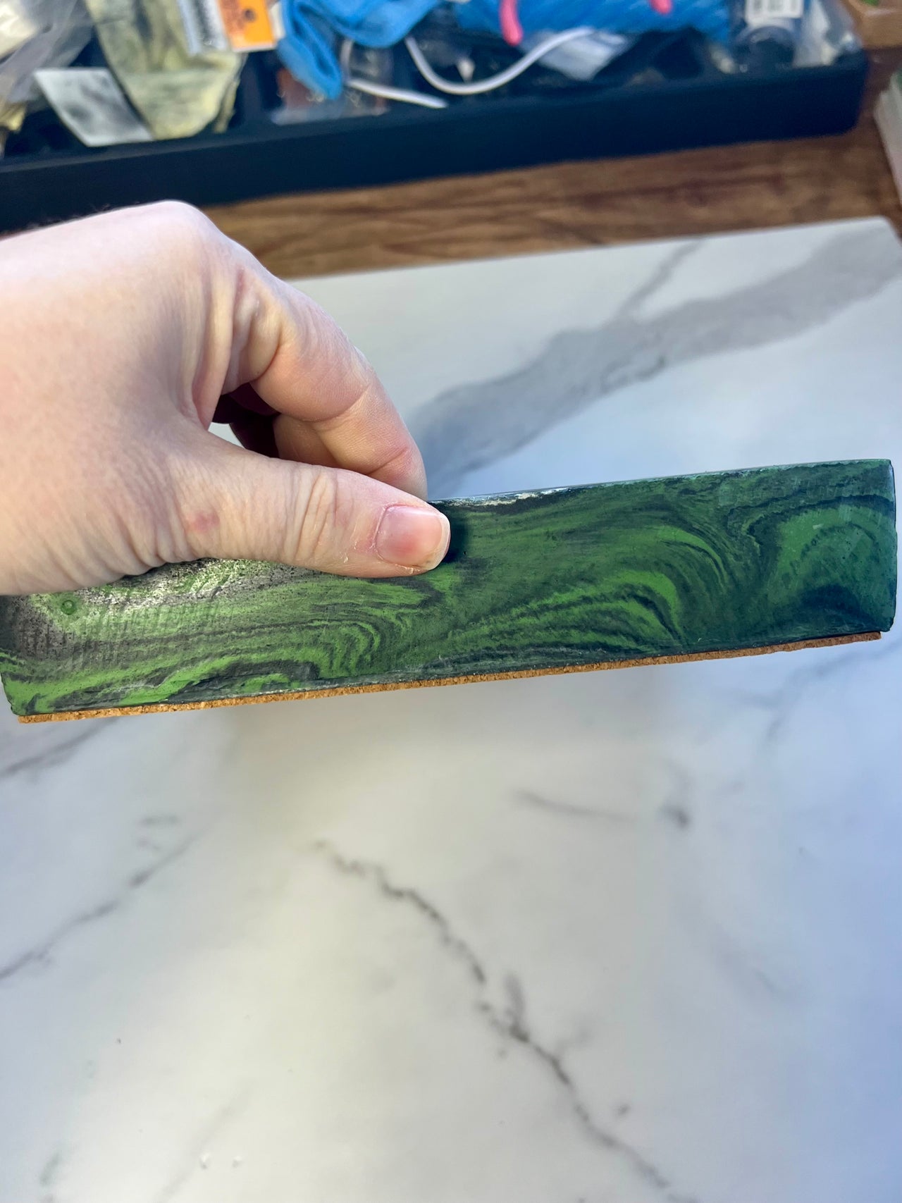 #1 Green Marbled Large Concrete Cigar Ashtray - one of a kind