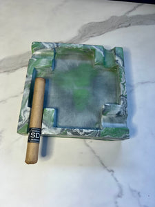 Tie Dye Green Marbled Large Concrete Cigar Ashtray