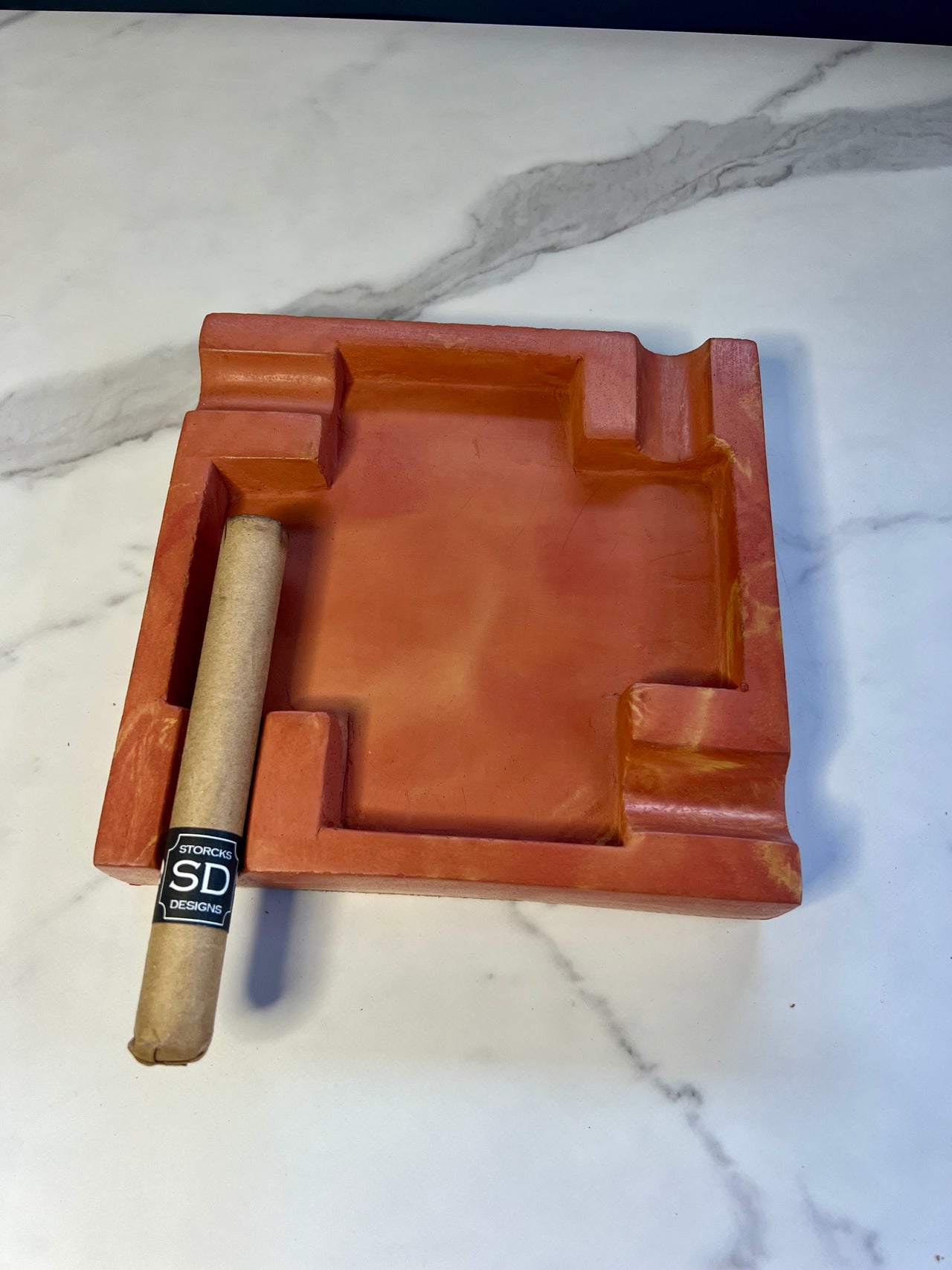 Flame Marbled Large Concrete Cigar Ashtray - one of a kind