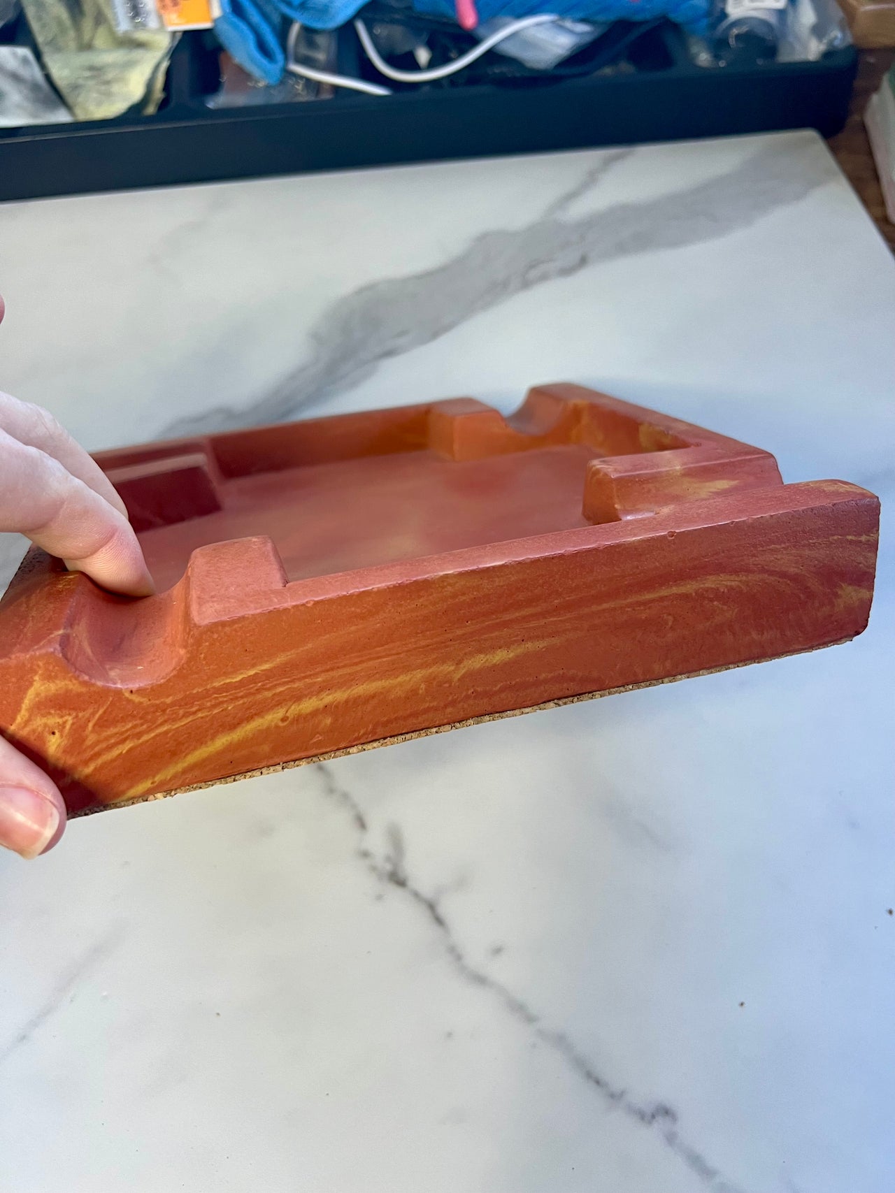 Flame Marbled Large Concrete Cigar Ashtray - one of a kind