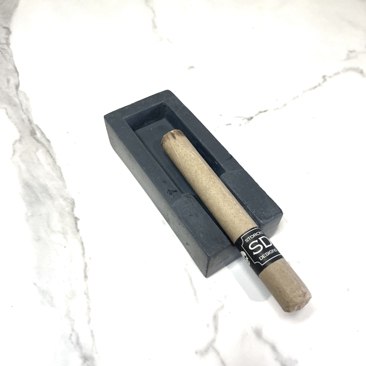 2- grey concrete single cigar ashtray