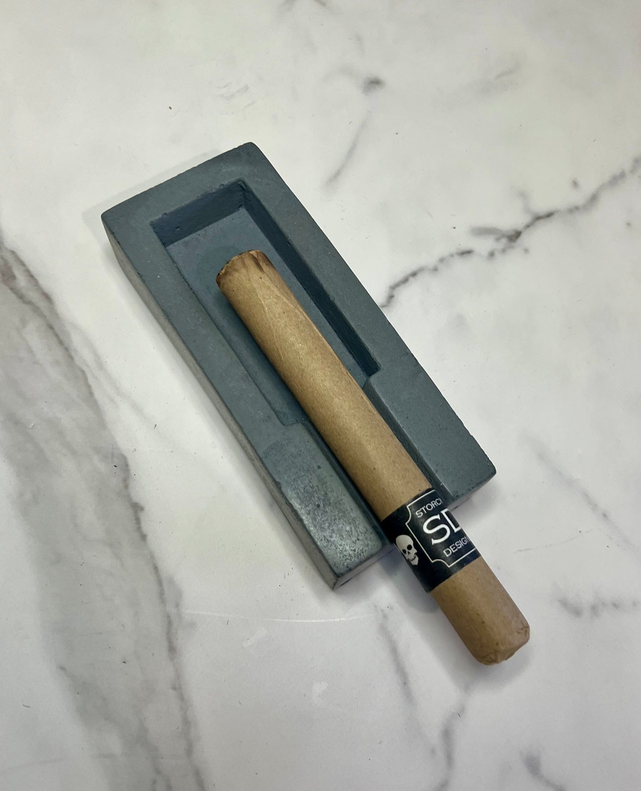 3- grey concrete single cigar ashtray