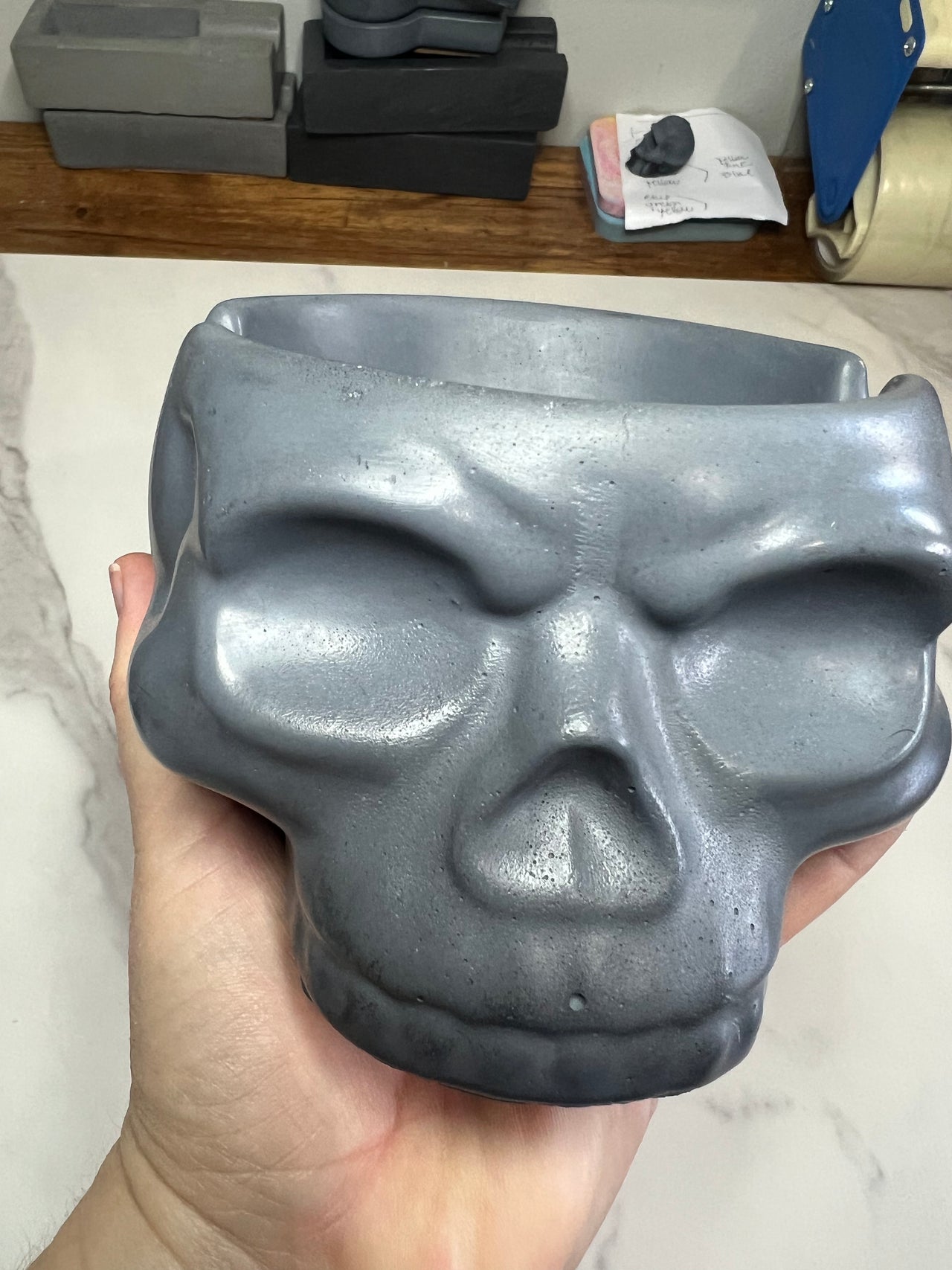 grey concrete skull cigar ashtray bowl