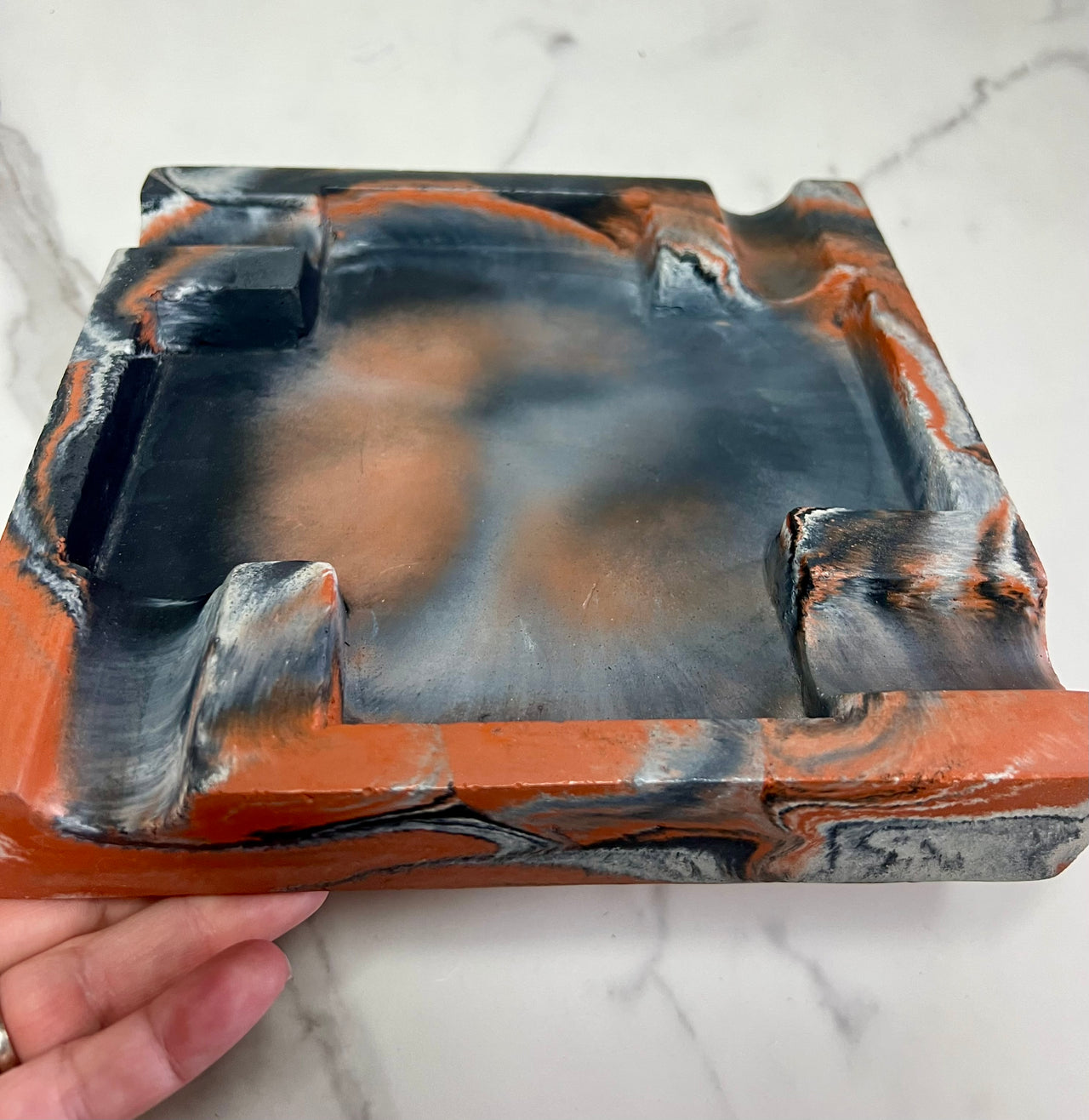 Large Concrete Terracotta Cigar Ashtray - one of a kind