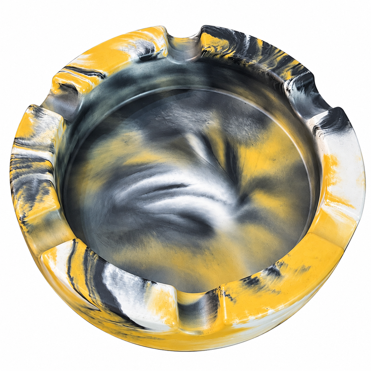 Yellow Marbled Round Large Concrete Cigar Ashtray
