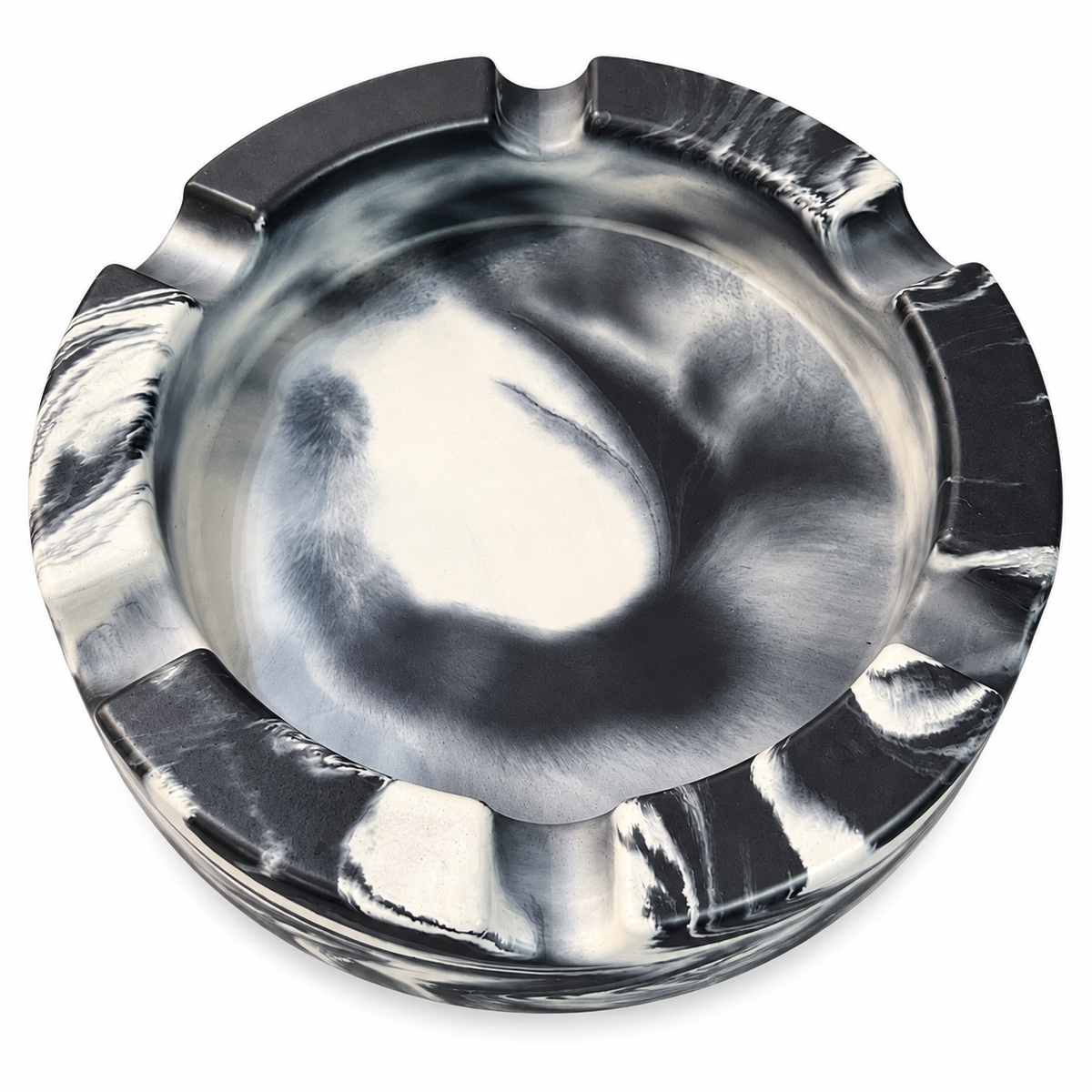 Black and White Marbled Round Large Concrete Cigar Ashtray