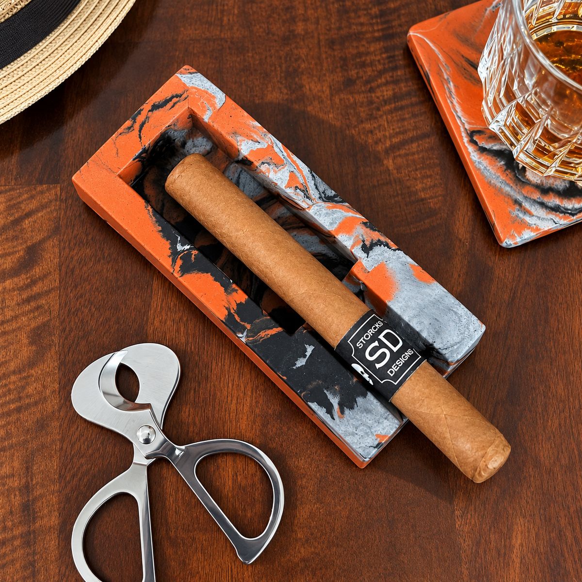 Terracotta Marbled Concrete Single Cigar Ashtray