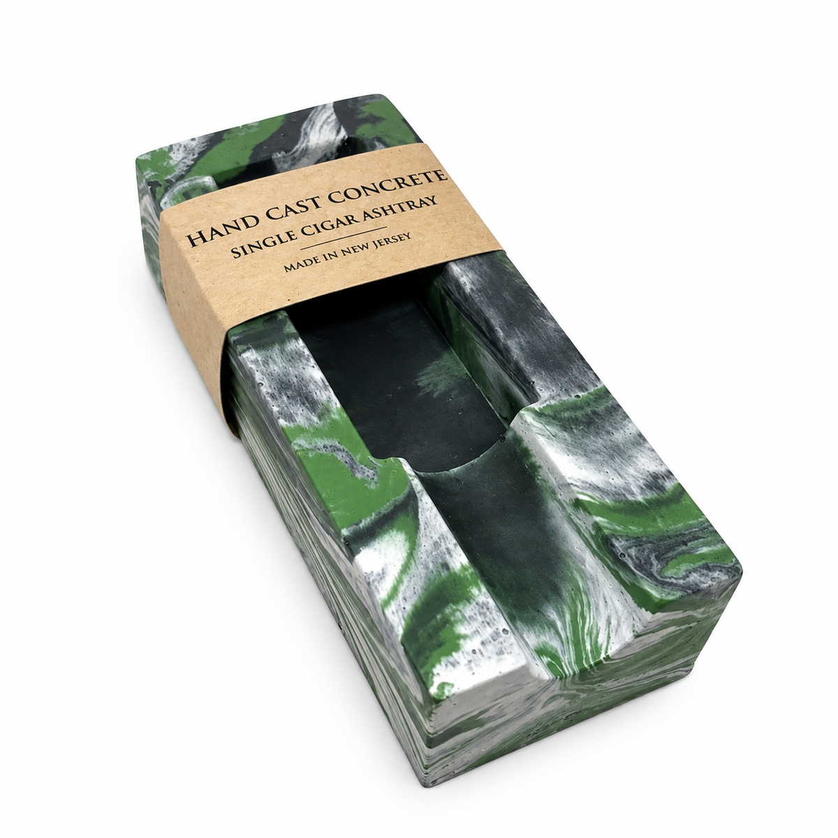 Green Marbled Concrete Single Cigar Ashtray