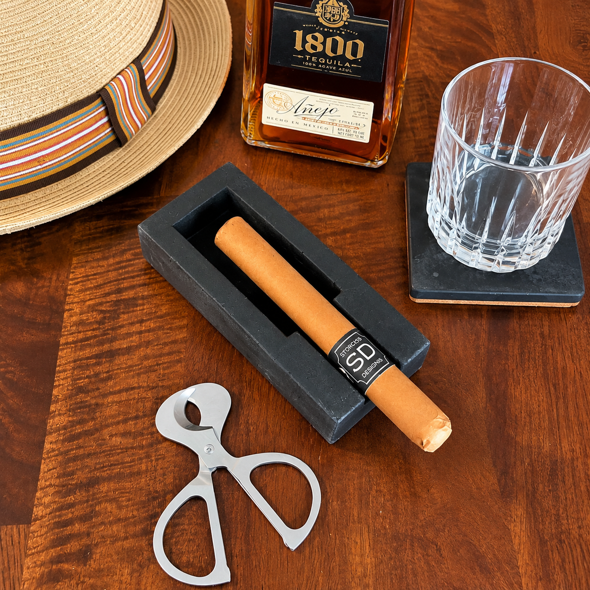 Solid Black Concrete Single Cigar Ashtray