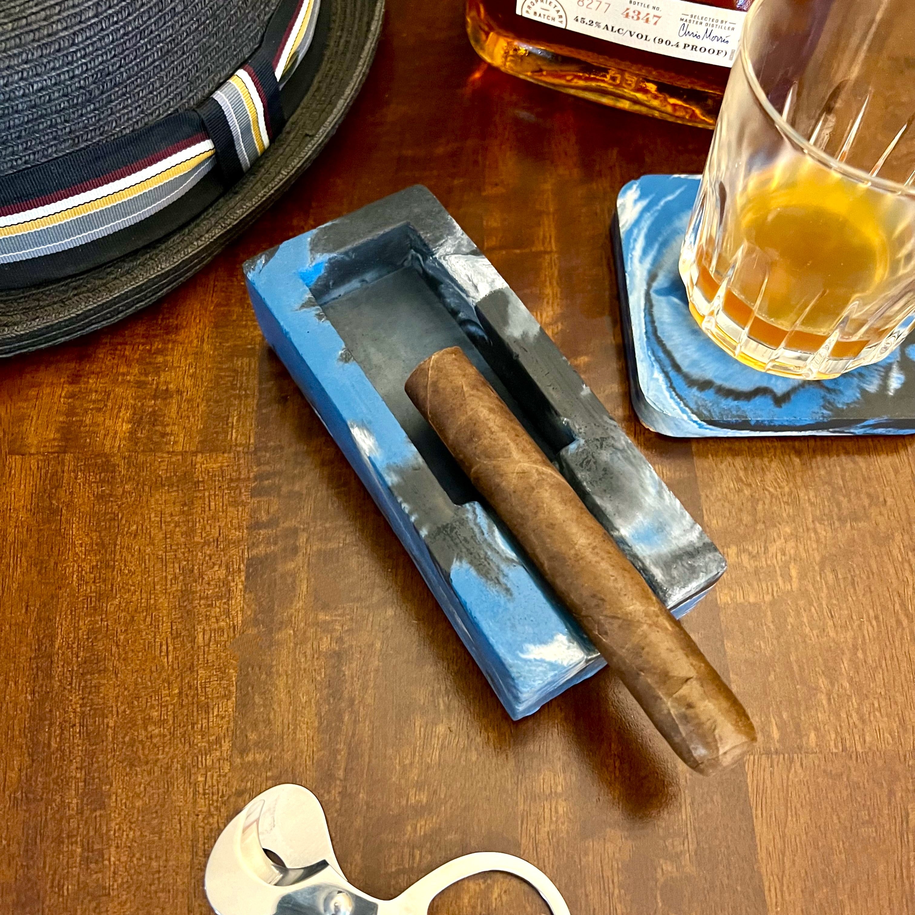 Concrete Single Cigar Ashtray and Coaster Set