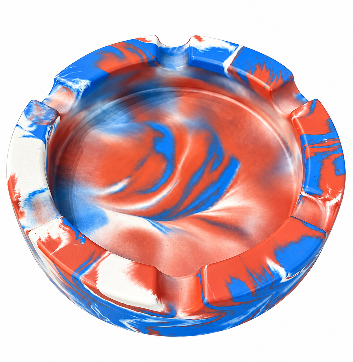 Red, Blue & White Marbled (USA) Round Large Concrete Cigar Ashtray